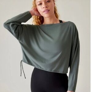 Athleta Cool Down Side Tie Cinch Crop XS Bali Green